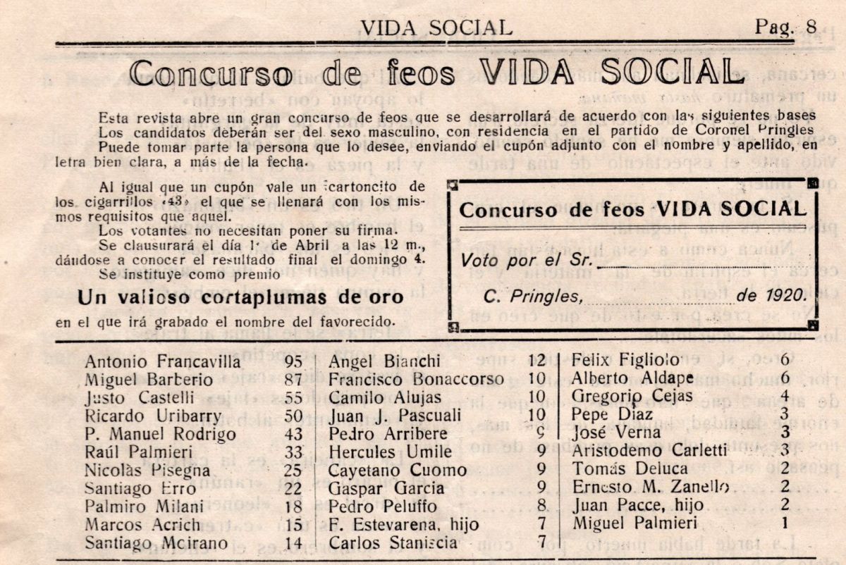 Concurso de Feos en Pringles del año 1919