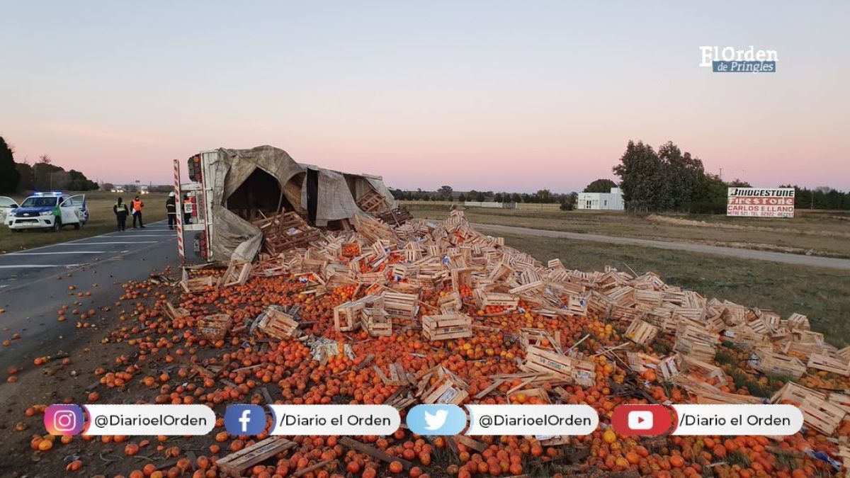 Un camión con carga de frutas y verduras volcó en Ruta 51