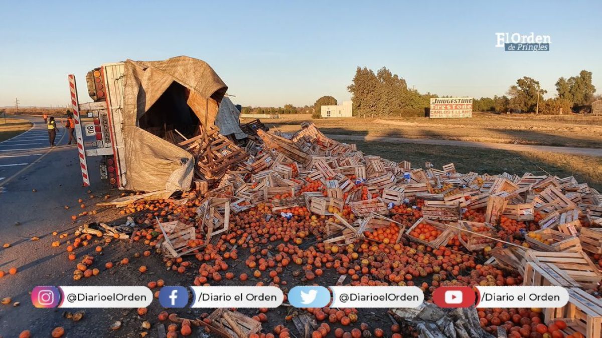 Un camión con carga de frutas y verduras volcó en Ruta 51