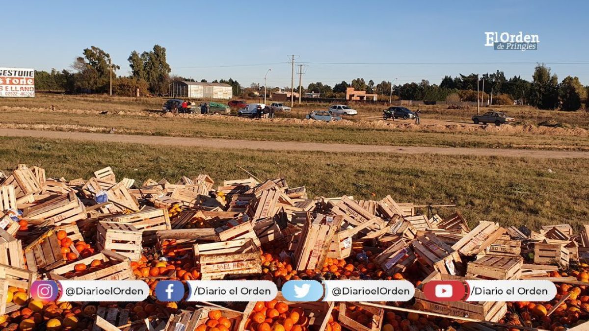 Un camión con carga de frutas y verduras volcó en Ruta 51