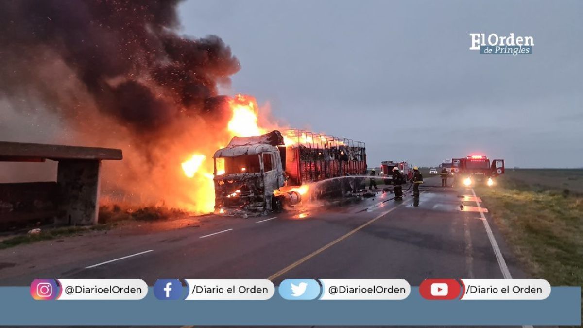 Se incendió por completo un camión en la bajada a Krabbe